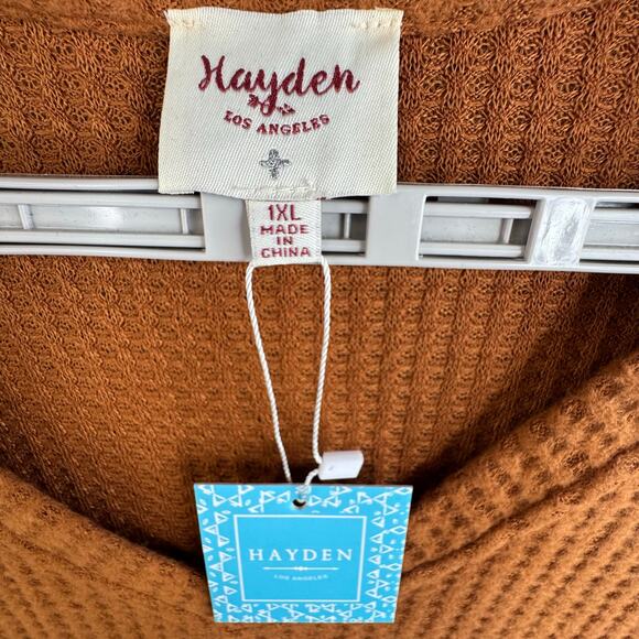 Hayden Women 1XL Colorblock Waffle Knit Tie Front Long Sleeve Top NWT - Picture 8 of 9